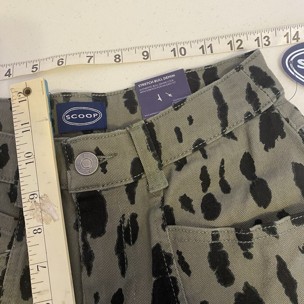 NWT Scoop Women 0 Leopard GreenBlack Barrel Jeans Stretch Bull Denim Streetwear - Picture 5 of 10